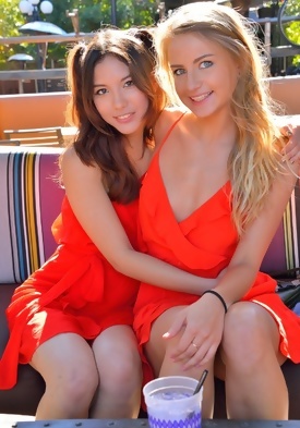 Two Cute Girls in Red Dresses