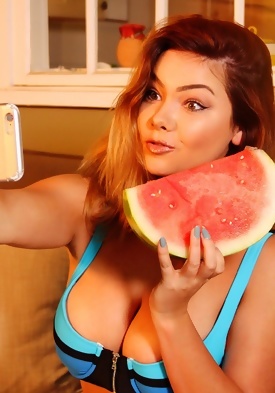 Sexy Instagram Hottie Lex Nai Eating Watermelon Topless